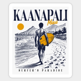 Vintage Surfing Kaanapali Beach Maui, Hawaii// Retro Surfer Sketch // Surfer's Paradise Magnet